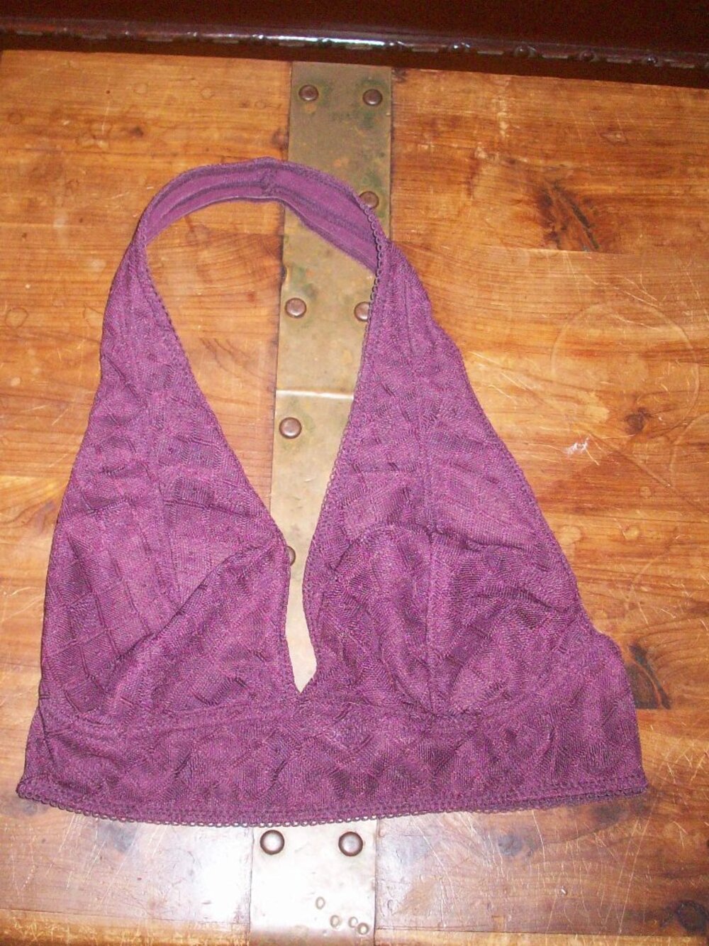 Women's Lace Halter Style Sheer Bralette Purple Color Size Small Pins and Needle